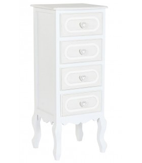 Sinfonier blanco y beige con 4 cajones y tiradores en forma de corazón Mdmhogar