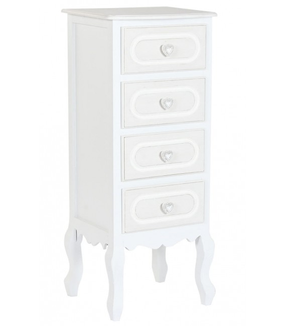 Sinfonier blanco y beige con 4 cajones y tiradores en forma de corazón Mdmhogar