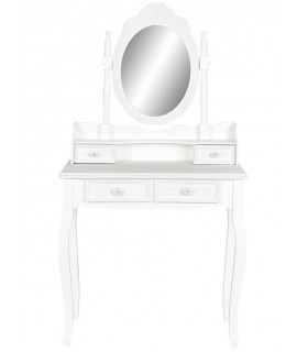 Tocador blanco y beige romántico con espejo ovalado y 4 cajones Mdmhogar