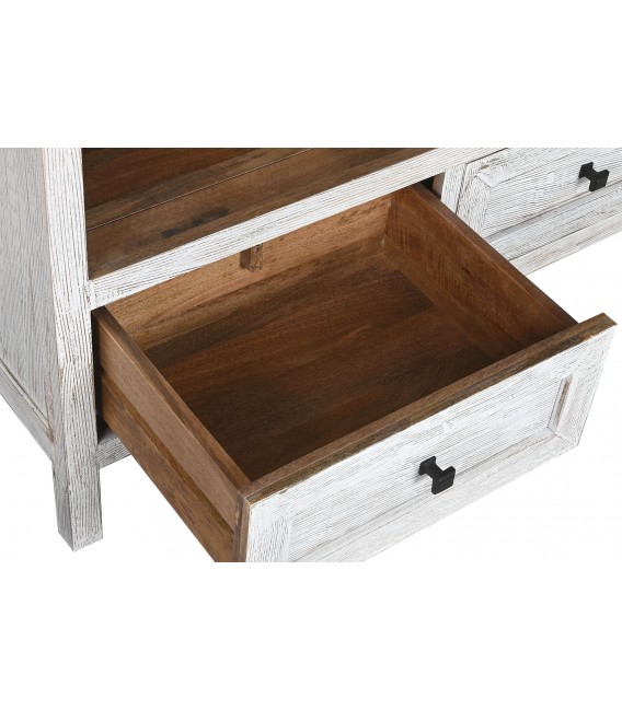 Estantería boho de mango con baldas y cajones en blanco desgastado4