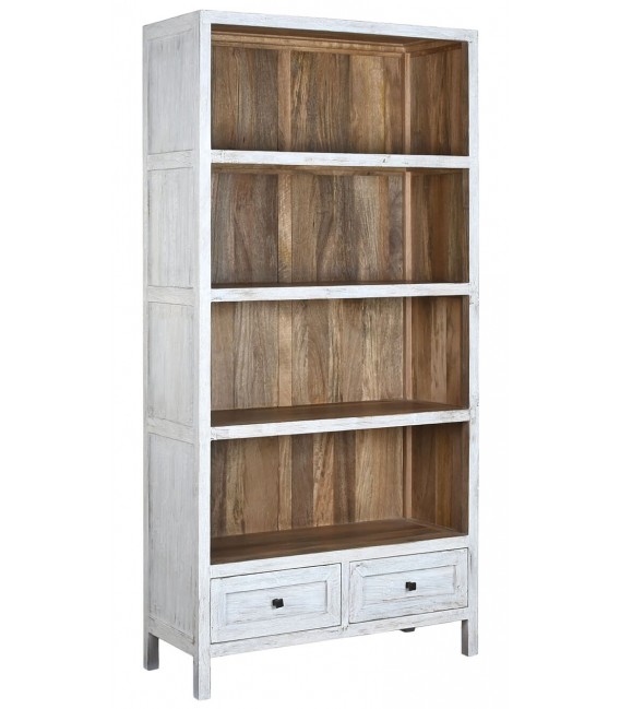 Estantería boho de mango con baldas y cajones en blanco desgastado Mdmhogar