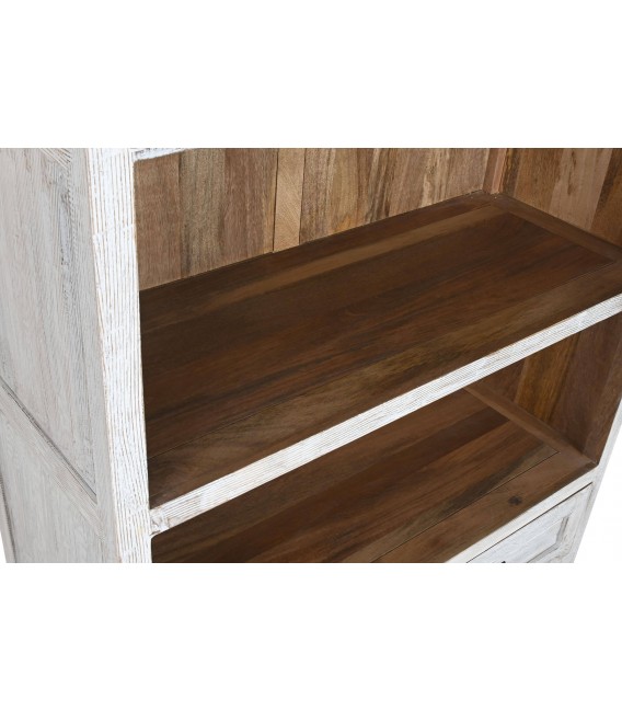 Estantería boho de mango con baldas y cajones en blanco desgastado3