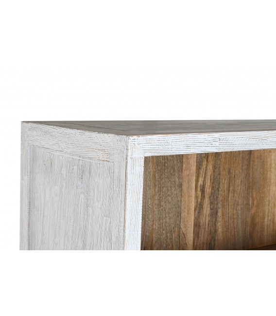 Estantería boho de mango con baldas y cajones en blanco desgastado2