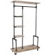 Perchero industrial con ruedas y estantes en madera y metal negro Mdmhogar