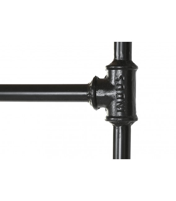 Perchero industrial con ruedas y estantes en madera y metal negro2