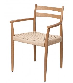 Sillón comedor ibicenco en madera natural con asiento trenzado a mano Mdmhogar