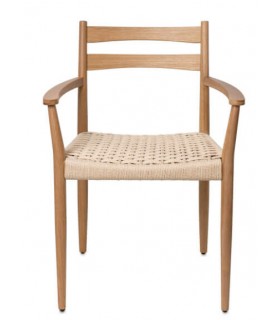 Sillón comedor ibicenco en madera natural con asiento trenzado a mano