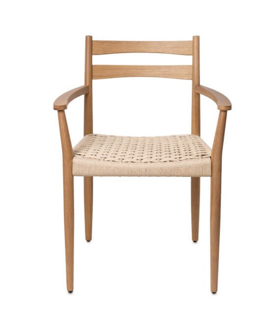 Sillón comedor ibicenco en madera natural con asiento trenzado a mano