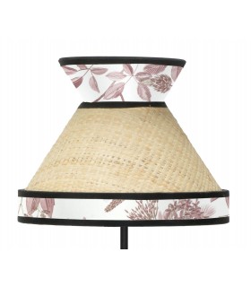 Lámpara de sobremesa oriental en ratán y textil con base negra