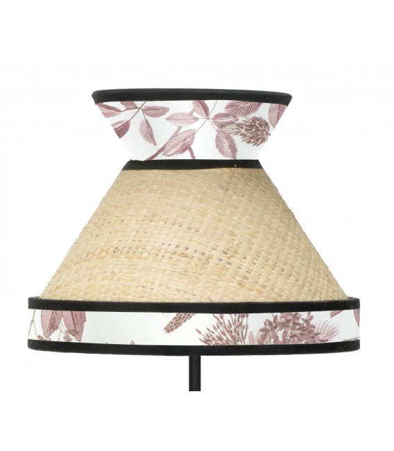 Lámpara de sobremesa oriental en ratán y textil con base negra