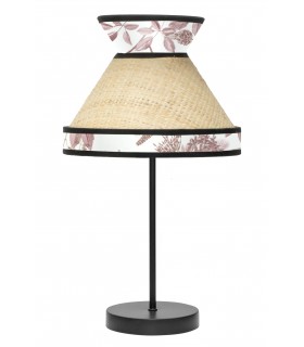 Lámpara de sobremesa oriental en ratán y textil con base negra Mdmhogar