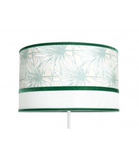 Lámpara de pie boho con pantalla verde y blanca y base blanca minimal