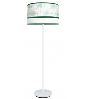 Lámpara de pie boho con pantalla verde y blanca y base blanca minimal Mdmhogar