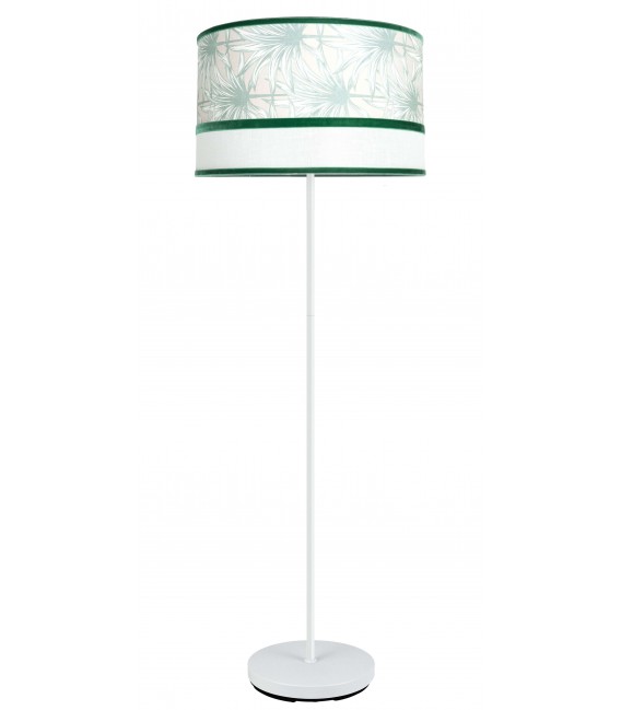 Lámpara de pie boho con pantalla verde y blanca y base blanca minimal Mdmhogar