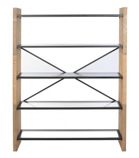 Estantería industrial de madera, metal y cristal con 5 baldas mixtas