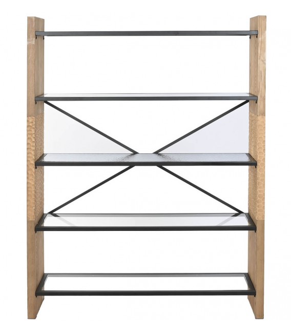 Estantería industrial de madera, metal y cristal con 5 baldas mixtas