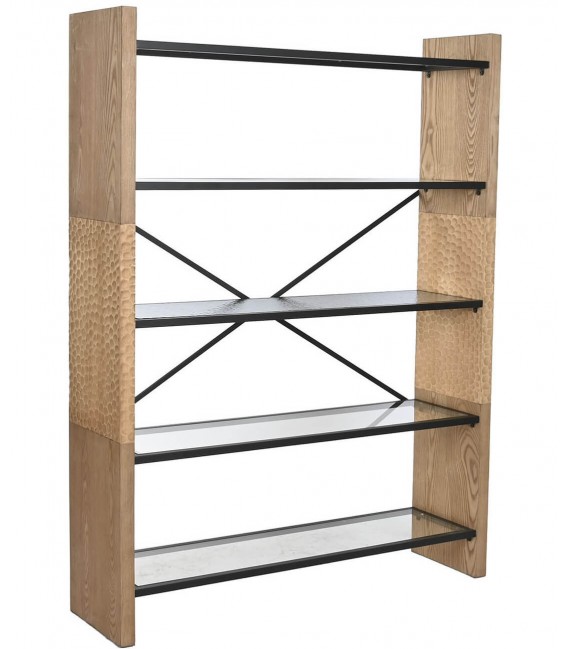 Estantería industrial de madera, metal y cristal con 5 baldas mixtas Mdmhogar