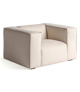 Butaca grande contemporánea tapizada en blanco roto, muy confortable Mdmhogar