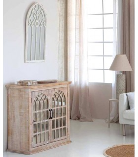 Taquillón rústico con espejos y madera patinada en blanco Mdmhogar