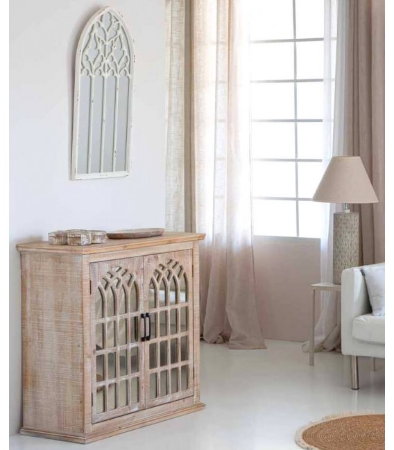 Taquillón rústico con espejos y madera patinada en blanco Mdmhogar