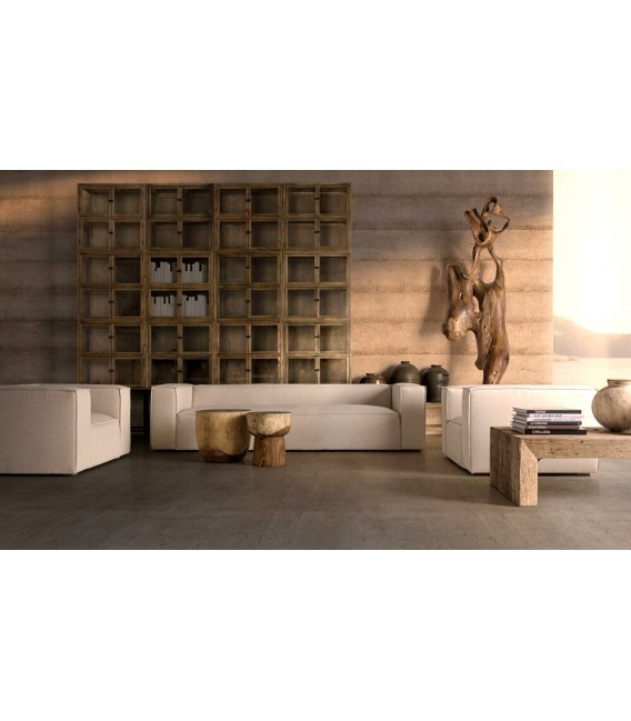 Sofá XXL de líneas rectas y tapizado blanco roto, estilo elegante