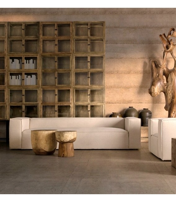 Sofá XXL de líneas rectas y tapizado blanco roto, estilo elegante