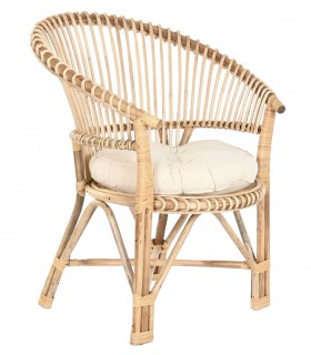 Sillón de comedor colonial de ratán y bambú natural con cojín Mdmhogar