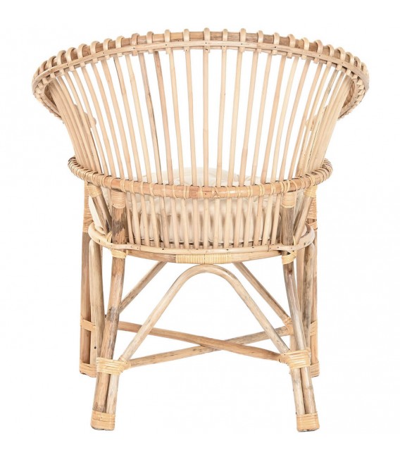 Sillón de comedor colonial de ratán y bambú natural con cojín1