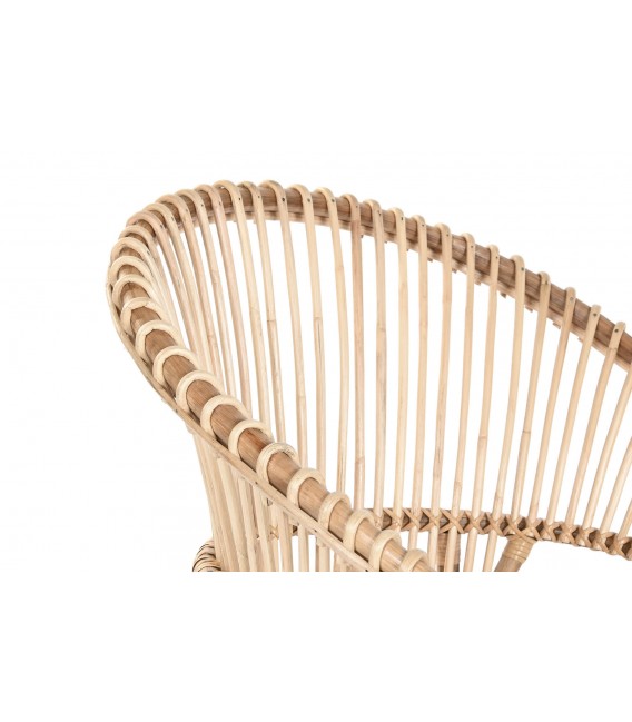 Sillón de comedor colonial de ratán y bambú natural con cojín2