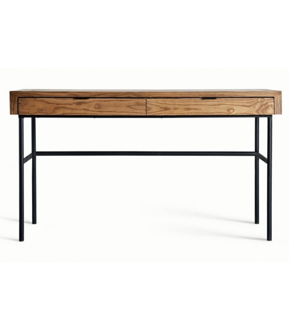 Mesa escritorio industrial en madera de olmo maciza y metal negro