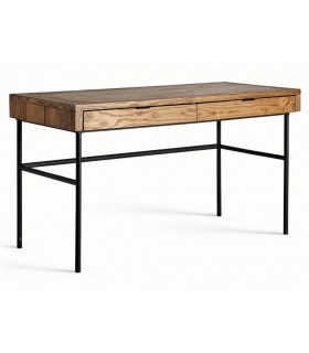 Mesa escritorio industrial en madera de olmo maciza y metal negro Mdmhogar