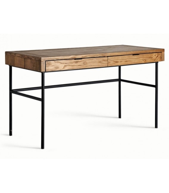 Mesa escritorio industrial en madera de olmo maciza y metal negro Mdmhogar