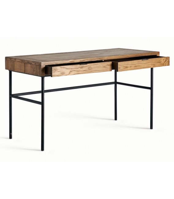 Mesa escritorio industrial en madera de olmo maciza y metal negro1