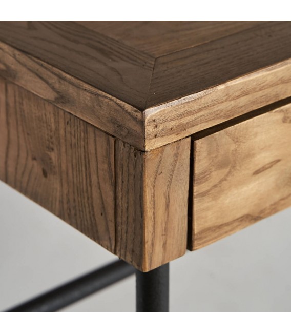 Mesa escritorio industrial en madera de olmo maciza y metal negro2