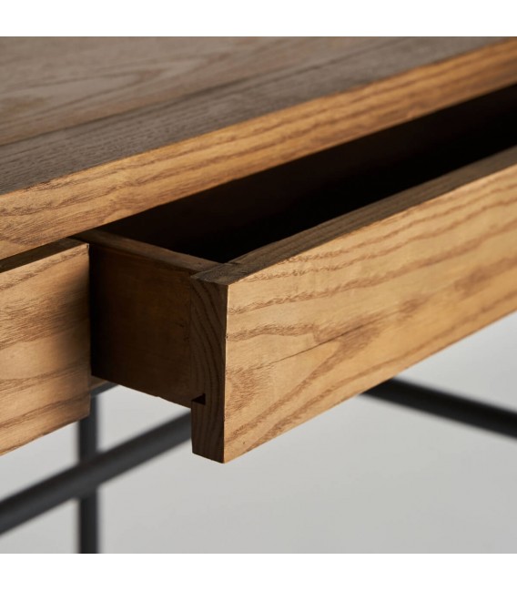 Mesa escritorio industrial en madera de olmo maciza y metal negro5