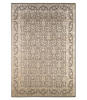 Alfombra XXL clásica en viscosa con relieve beige y fondo gris oscuro Mdmhogar