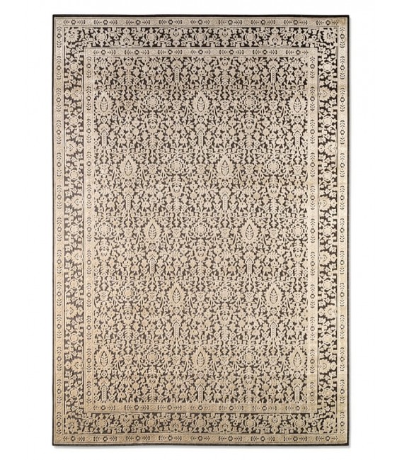 Alfombra XXL clásica en viscosa con relieve beige y fondo gris oscuro Mdmhogar