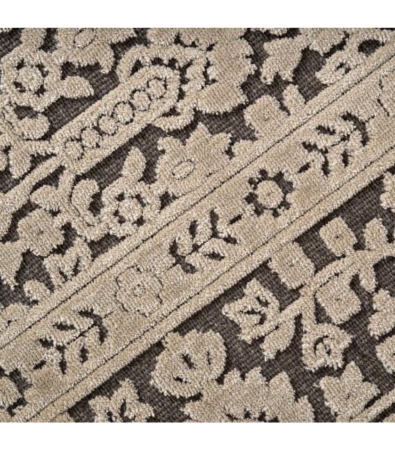 Alfombra XXL clásica en viscosa con relieve beige y fondo gris oscuro2