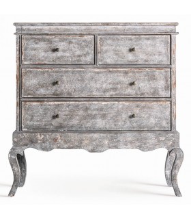 Cómoda clásica gris con 4 cajones y acabado decapado en madera tallada1