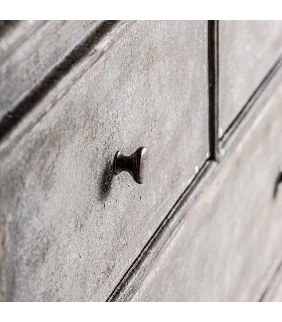 Cómoda clásica gris con 4 cajones y acabado decapado en madera tallada4