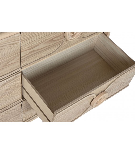 Cómoda oriental chic de abeto natural con 6 cajones y tiradores de ratán4