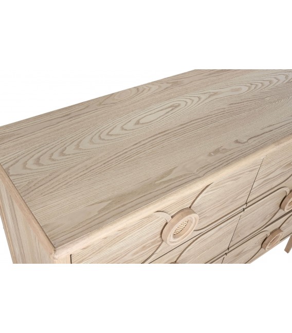 Cómoda oriental chic de abeto natural con 6 cajones y tiradores de ratán3