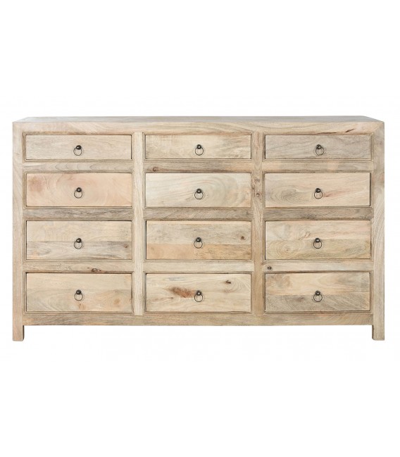 Cómoda oriental XXL con 12 cajones de madera maciza de mango natural