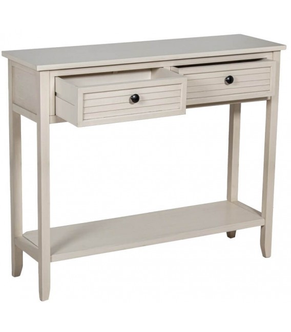 Consola contemporánea de madera beige con 2 cajones y balda inferior2