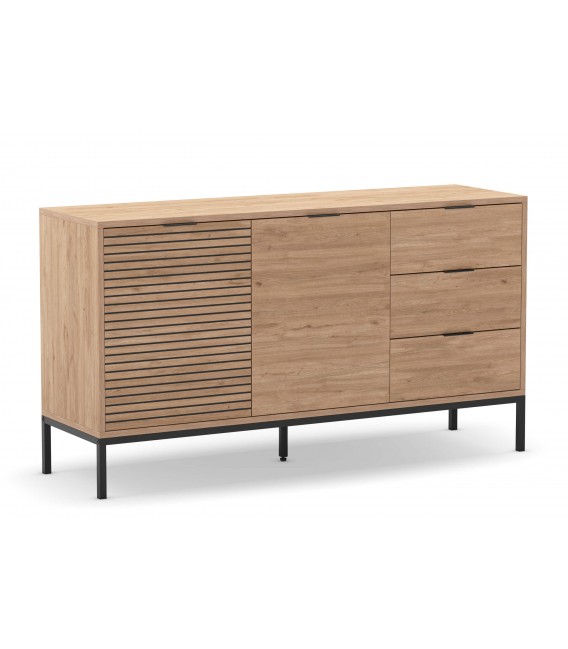 Aparador nórdico con 2 puertas 3 cajones roble natural metal negro