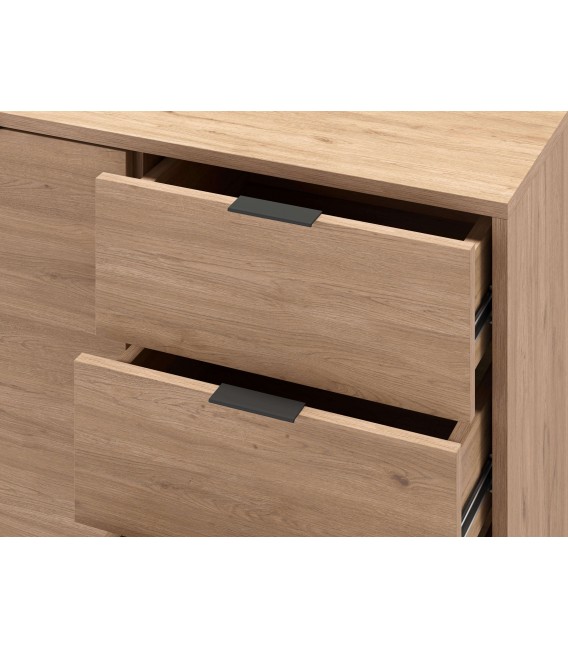 Aparador nórdico con 2 puertas 3 cajones roble natural metal negro3