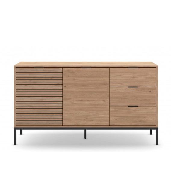 Aparador nórdico con 2 puertas 3 cajones roble natural metal negro1