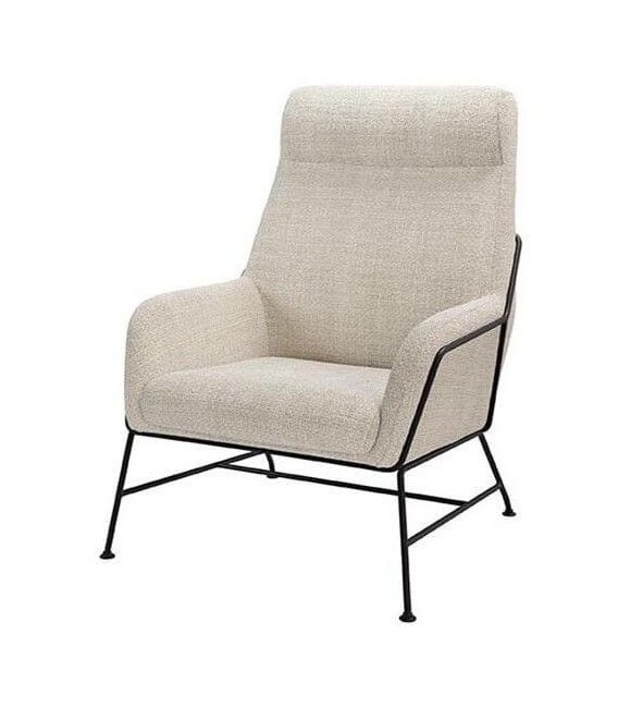 Sillón contemporáneo tapizado beige con patas metálicas negras Mdmhogar