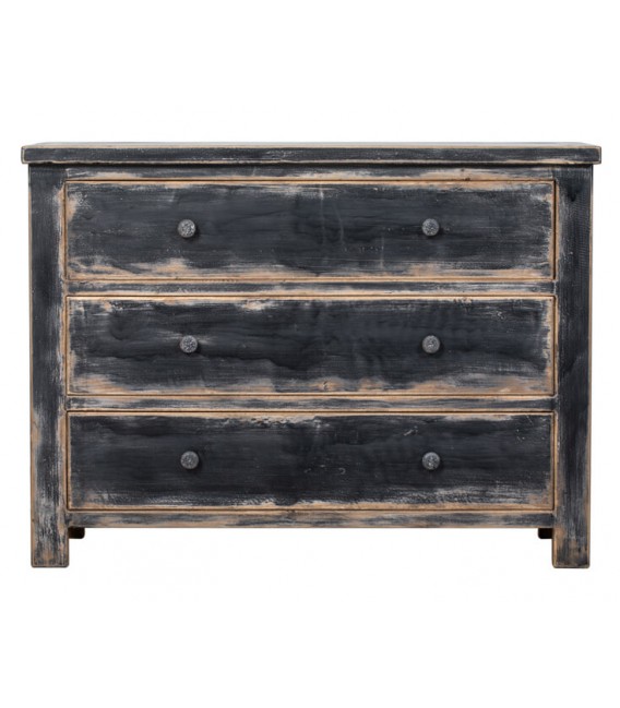 Cómoda negra oriental de madera maciza con 3 cajones amplios1