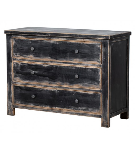 Cómoda negra oriental de madera maciza con 3 cajones amplios Mdmhogar